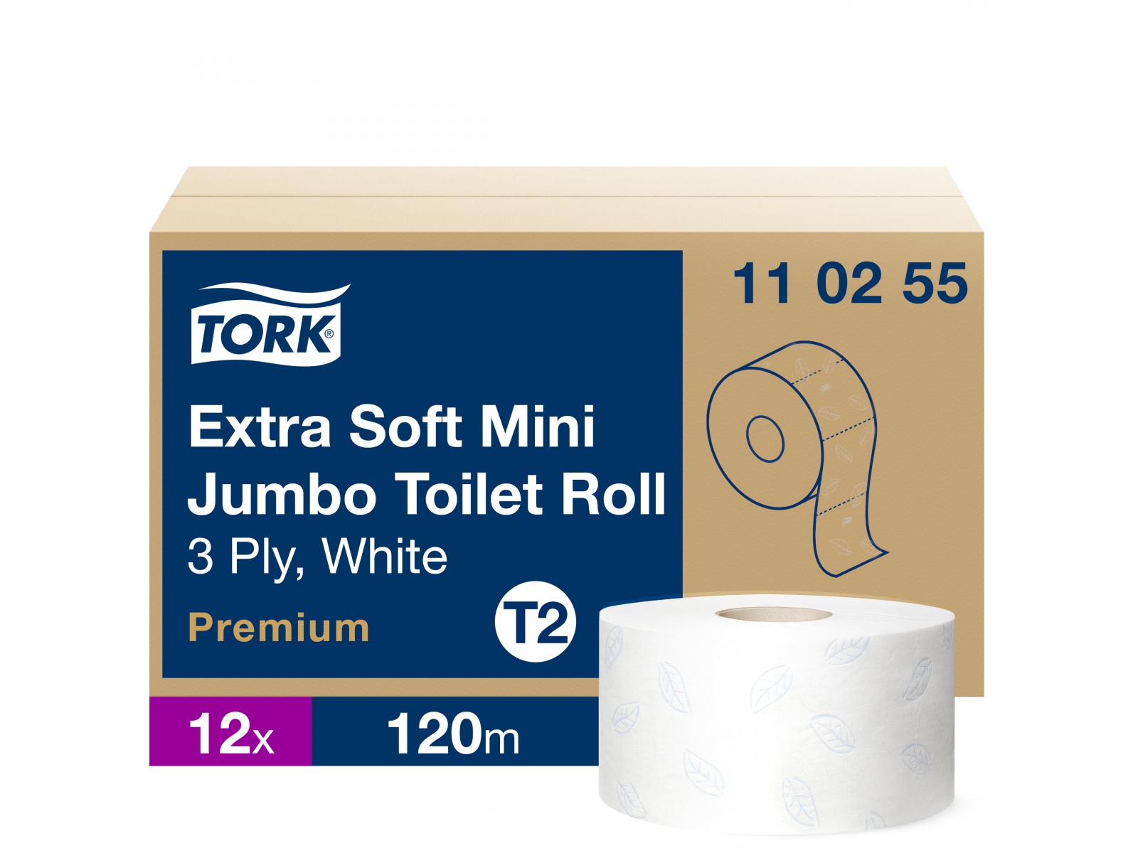 Papier toaletowy Tork 110255 T2 Extra Miękki 3 warstwy zdobiony listkiem 12 x rolek